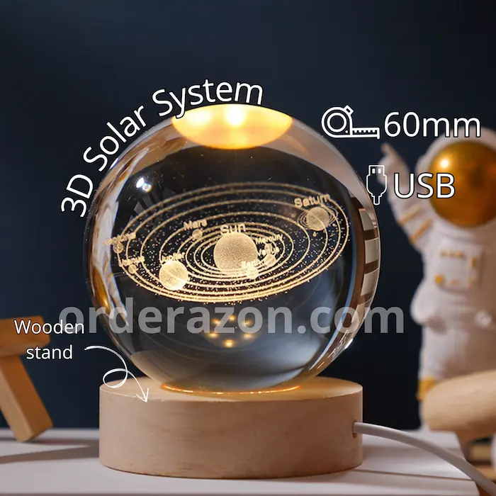 23 3D Solar System Crystal Ball 60mm Universe Gifts with Laser Engraved Model Astronomy Decor and Gift for Kids, Space Model Collectors