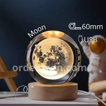 3D Moon Crystal Ball 60mm Universe Gifts with Laser Engraved Model Astronomy Decor and Gift for Kids, Space Model Collectors