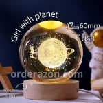 3D Girl with Planet (Neptune) Ball 60mm Universe Gifts with Laser Engraved Model Astronomy Decor and Gift for Kids, Space Model Collectors