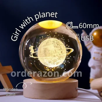 3D Girl with Planet (Neptune) Ball 60mm Universe Gifts with Laser Engraved Model Astronomy Decor and Gift for Kids, Space Model Collectors