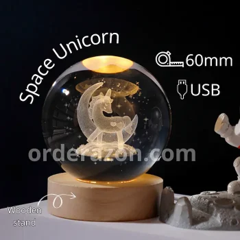 3D Space Unicorn Ball 60mm Universe Gifts with Laser Engraved Model Astronomy Decor and Gift for Kids, Space Model Collectors