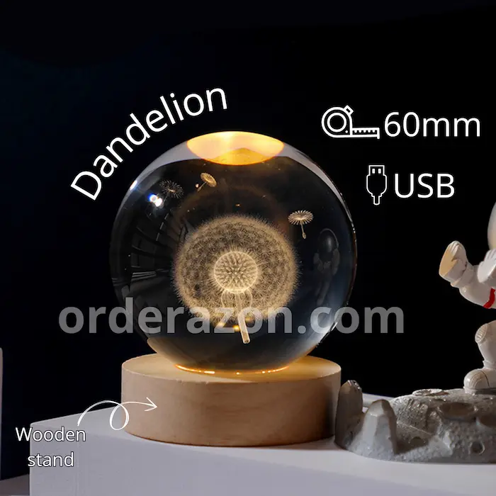 3D Dandelion Ball 60mm Love Gifts with Laser Engraved Model Decor and Gift for her, him, Love storys 3D Dandelion Ball 60mm Love Gifts with Laser Engraved Model Decor and Gift for her, him, Love storys
